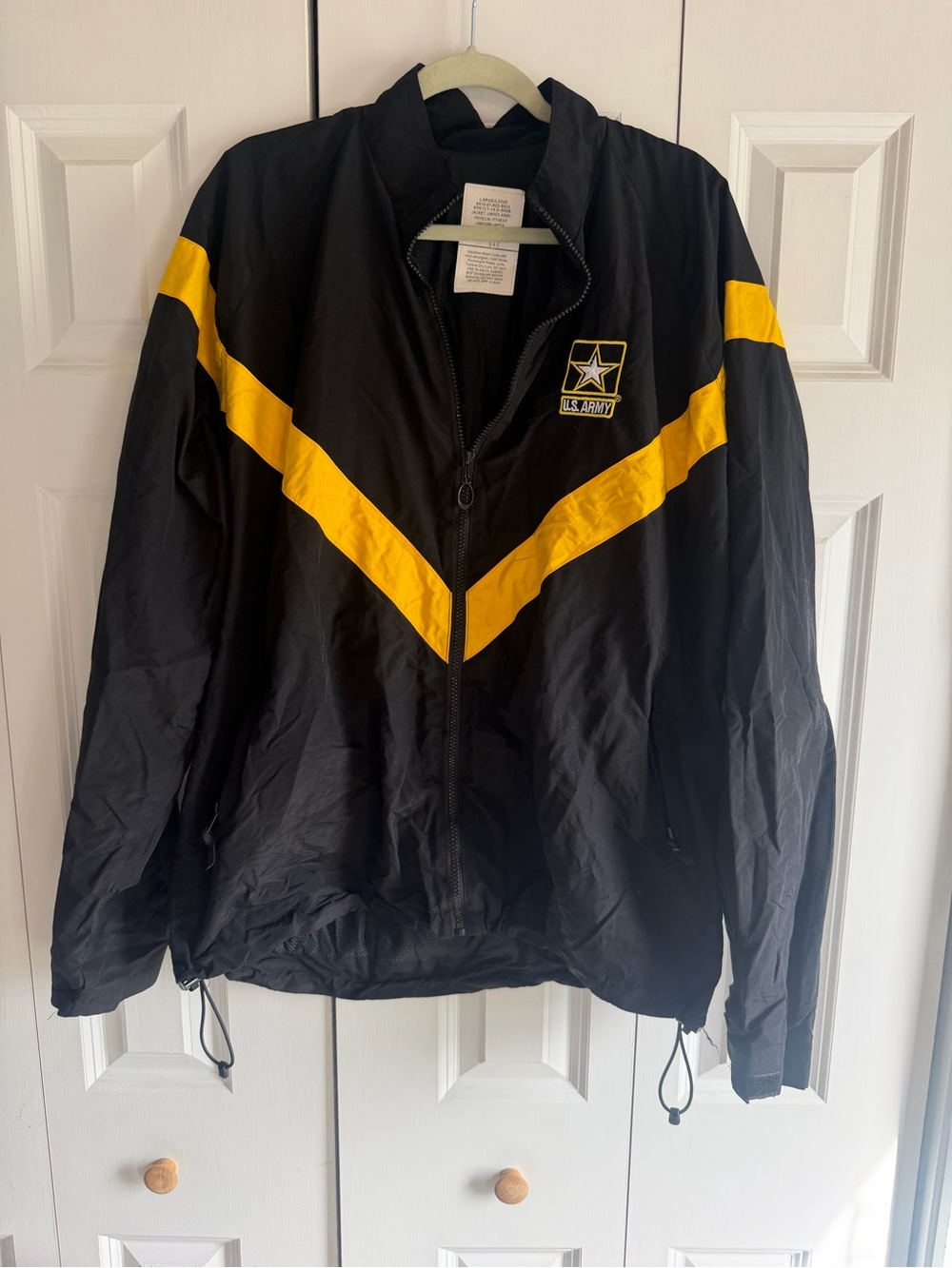 U.S. Army Black Windbreaker with Yellow Chevron Accents